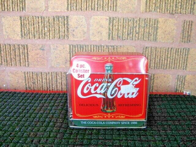 Vintage Coca-cola Coaster 5-pc Set Metal & Cork