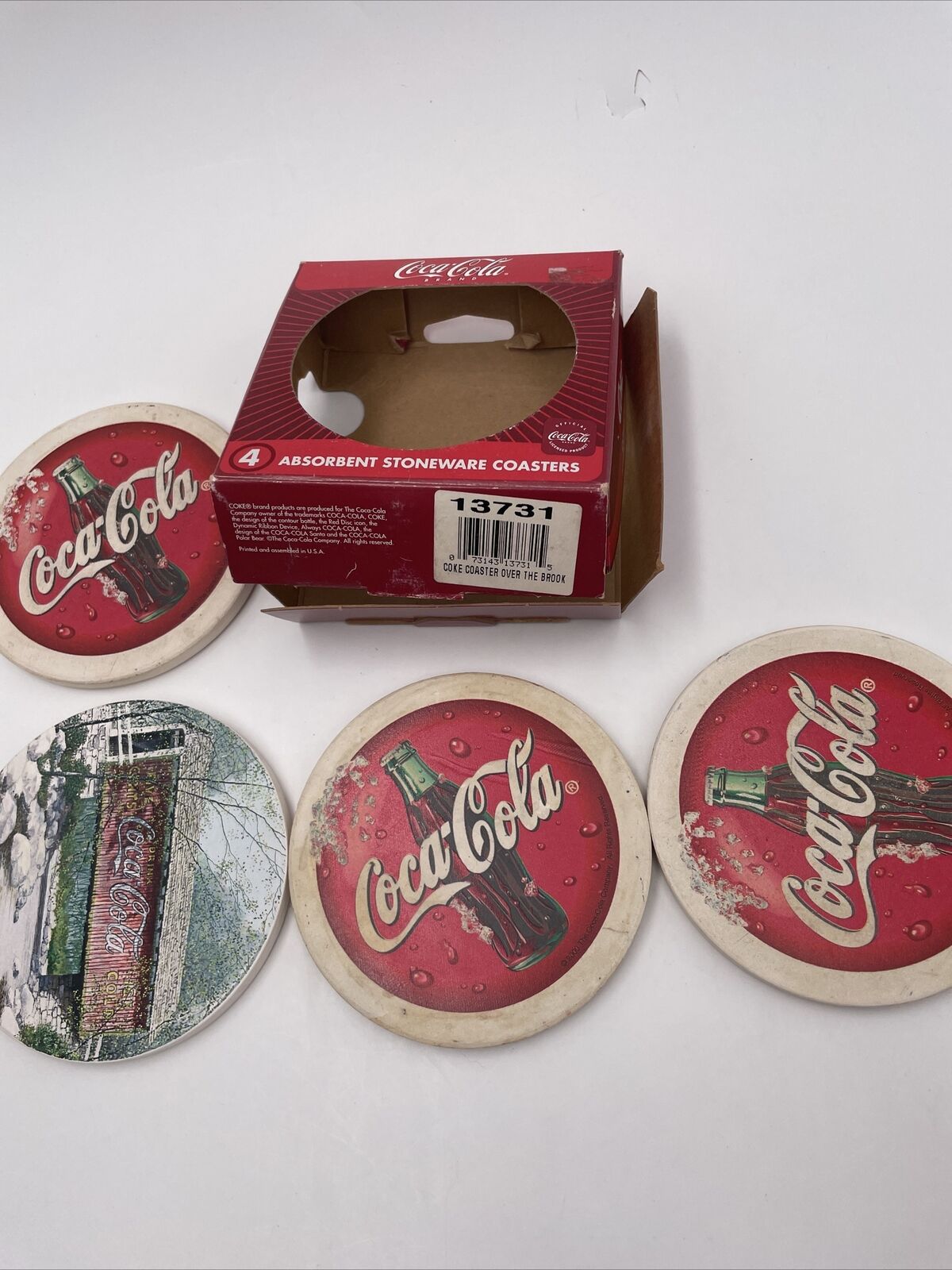 Coca Cola Stone Coasters With Cork Back (set Of 4 )